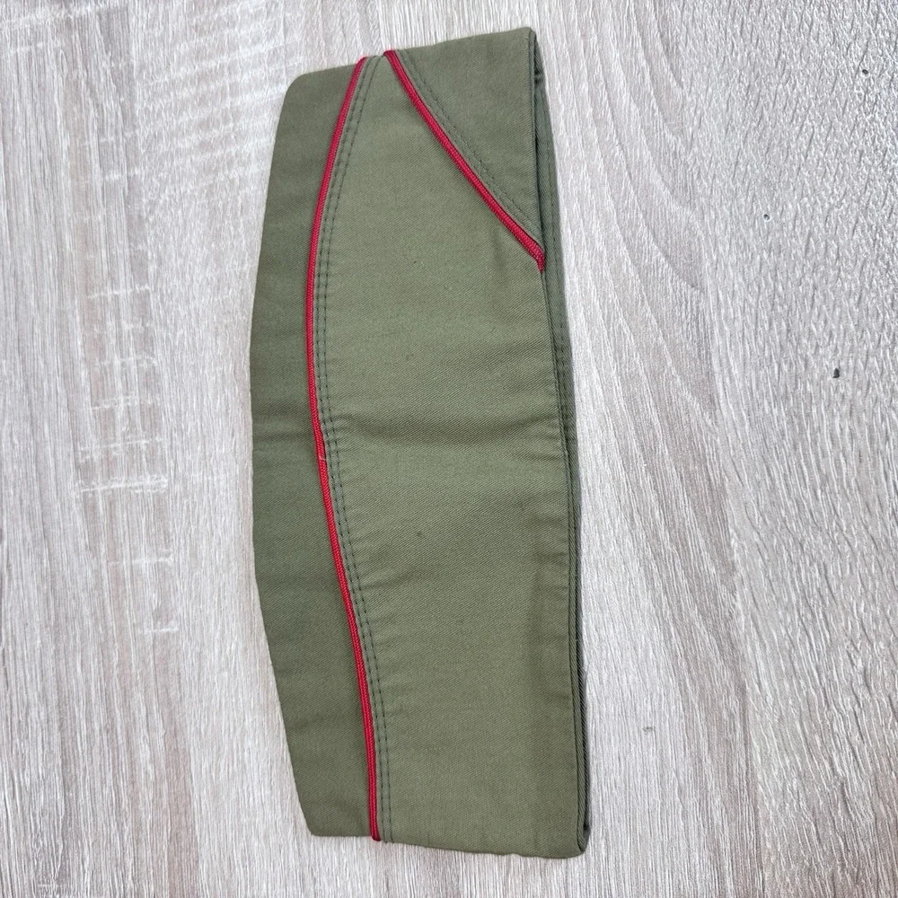 Vintage Boy Scouts BSA Olive Green Garrison Cap Red Piping Medium 6 3/4-6 7/8